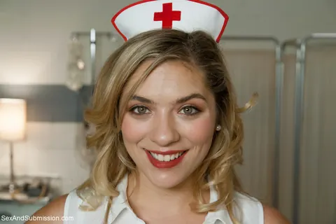 Lia Lor: Blonde Nurse in Uniform Bound and Teasing with Natural Tits – photo 16 of 19