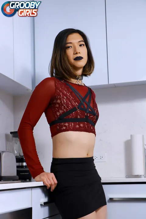 Asian Trans Woman Undresses Fully and Poses Nude Arching Her Back – photo 3 of 16