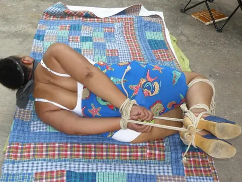 Mature Ebony BBW Hogtied and Cleave Gagged Outdoors – photo 6 of 16