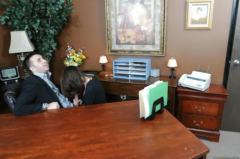 Moxxie Maddron: Busty Brunette MILF Strips in the Office for Doggy and a Facial – photo 3 of 16