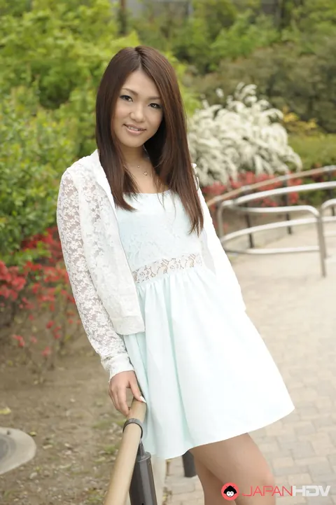 Kyoka Makimura: Asian Brunette Poses in a Skirt Outdoors – photo 1 of 15