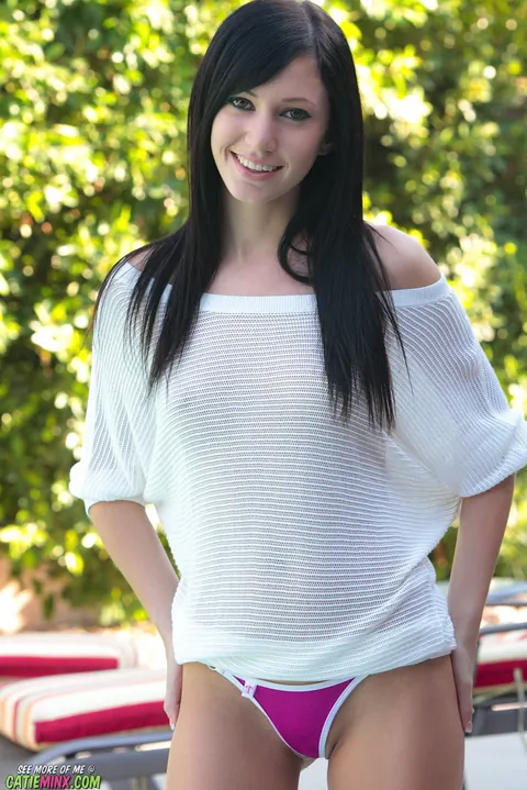 Catie Minx: Brunette Cups Her Small Tits and Slides Panties Down by the Pool – photo 2 of 15
