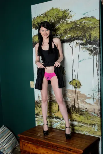 Pale Thick Brunette Strips Off Her Panties and Spreads Her Hairy Pussy