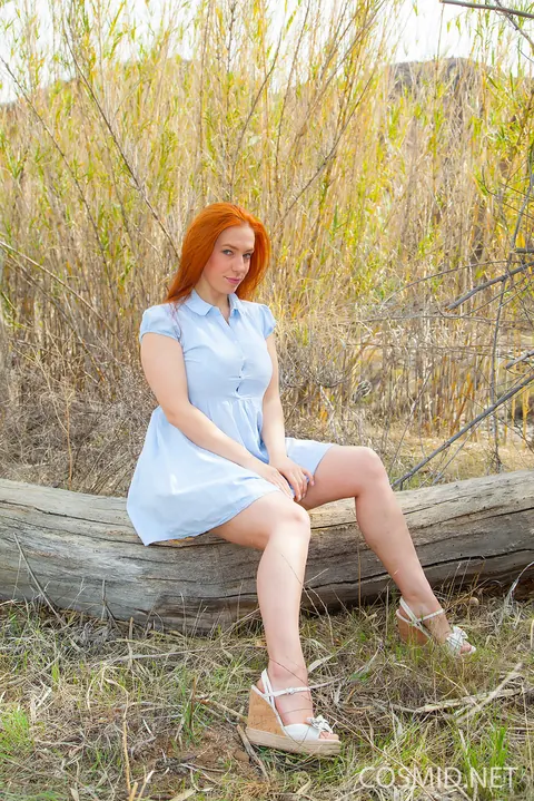 Busty Redhead Strips Out of Her Lingerie Outdoors – photo 1 of 16