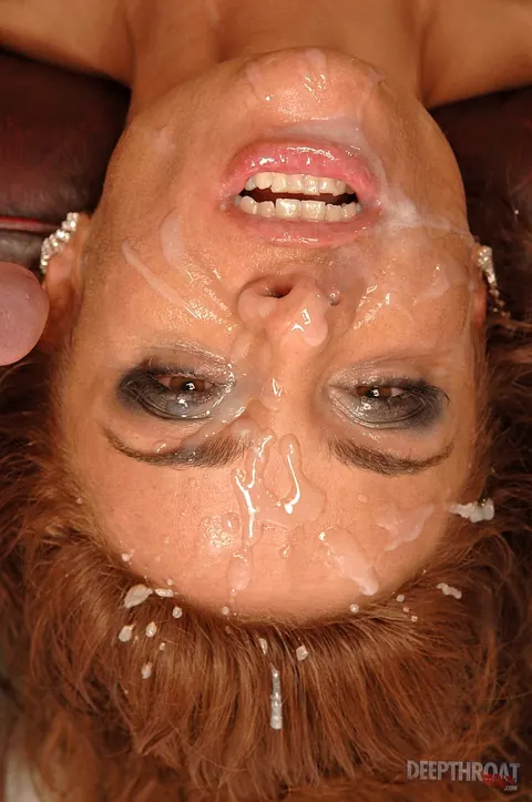 Bonny Bon: Busty Brunette MILF in Fishnet Deepthroats and Takes a Facial – photo 16 of 17