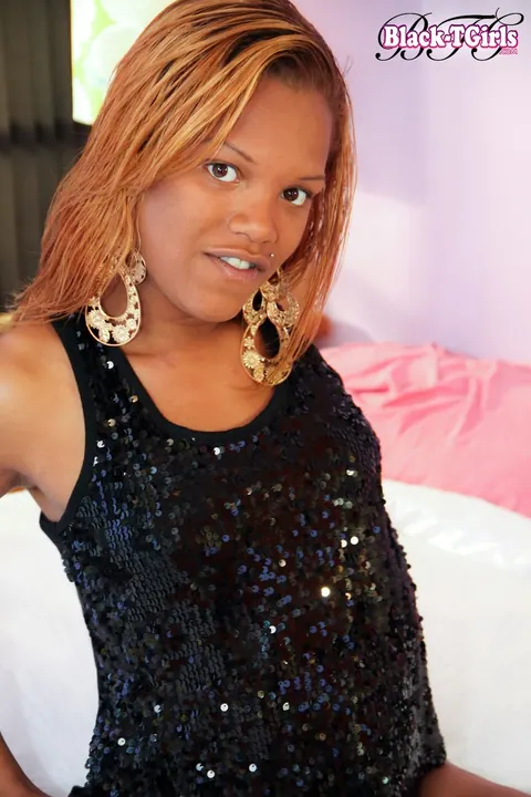 Ebony Trans Woman Strips Nude and Poses with Her Cock Hard – photo 6 of 16
