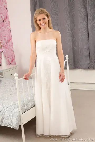Blonde Strips Out of Her Wedding Dress for Lingerie in the Bedroom