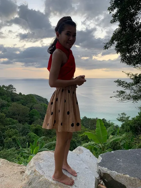 Petite Asian Woman Strips Out of Her Skirt Outdoors – photo 10 of 15