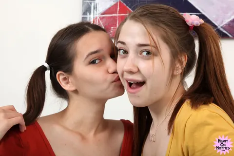 Pinky Breeze: Petite Russian Brunette and Redhead Lesbians Play with a Dildo – photo 2 of 20