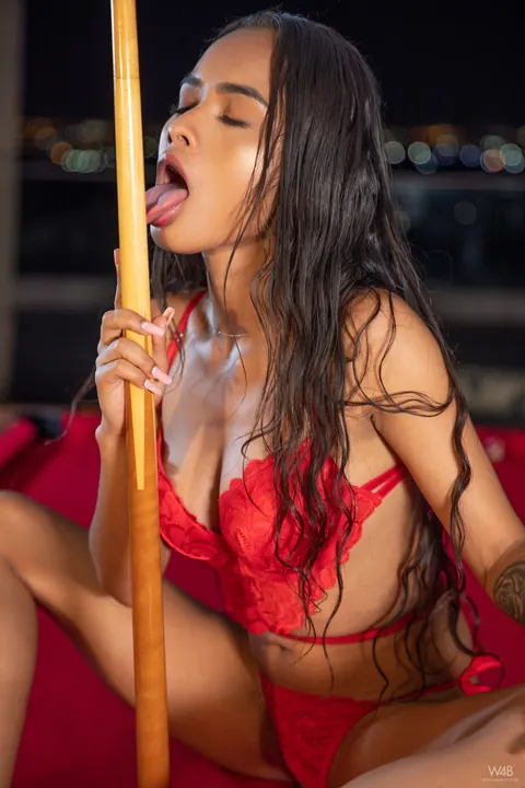 Petite Latina Spreads Her Pussy on a Table in Lingerie – photo 8 of 21