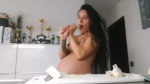 Lexi Dona: Pregnant Slim European Brunette Uses a Dildo in the Kitchen – photo 8 of 15