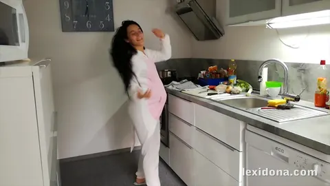 Lexi Dona: Pregnant Slim European Brunette Uses a Dildo in the Kitchen – photo 1 of 15