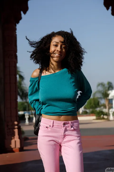 Ariana Aimes: Amateur Ebony Brunette Flashes Her Big Natural Tits Outdoors – photo 2 of 13