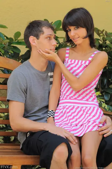 Petite Brunette Kisses Her Partner and Sucks Him Outdoors