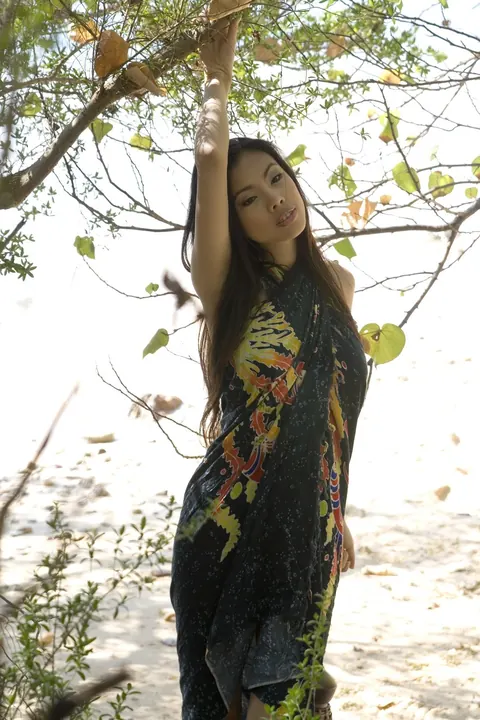 Asian Brunette with Big Tits Exposes Her Breasts in a Dress Outdoors – photo 11 of 21