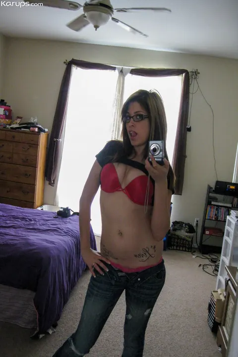 Breana: Brunette Latina in Glasses Strips for Mirror Selfie – photo 6 of 20