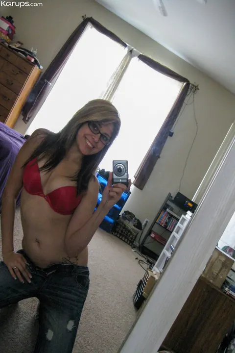 Breana: Brunette Latina in Glasses Strips for Mirror Selfie – photo 8 of 20