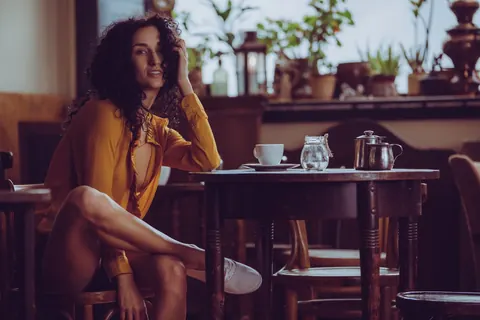 Luca Miklosi: Curly Brunette Undresses and Poses Nude with Coffee – photo 6 of 10