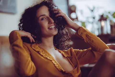 Luca Miklosi: Curly Brunette Undresses and Poses Nude with Coffee – photo 5 of 10