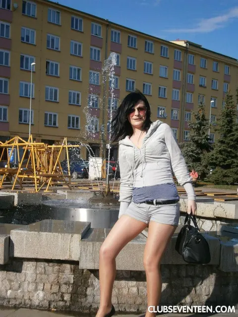 Pamela D: European Brunette Poses in Shorts and Glasses Outdoors – photo 17 of 21