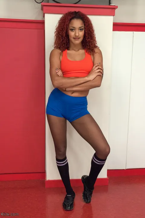 Daisy Ducati: Tall Ebony Redhead Wrestles Men for Facesitting and Bondage in the Gym – photo 3 of 16
