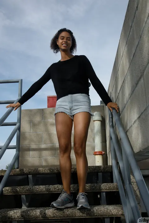 Desiree Jacobsen: Petite Ebony Brunette Flashes Panties and Spreads Outdoors – photo 8 of 12