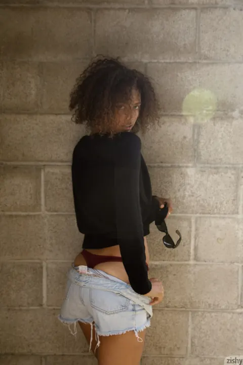 Desiree Jacobsen: Petite Ebony Brunette Flashes Panties and Spreads Outdoors – photo 10 of 12