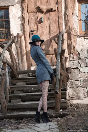 Slim Pale Brunette in Stockings Spreads Her Hairy Pussy Wide