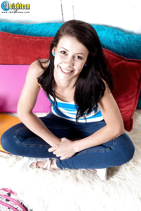 Alaina Kristar: Brunette Strips Out of Her Jeans and Fingers Her Pierced Pussy – photo 2 of 16