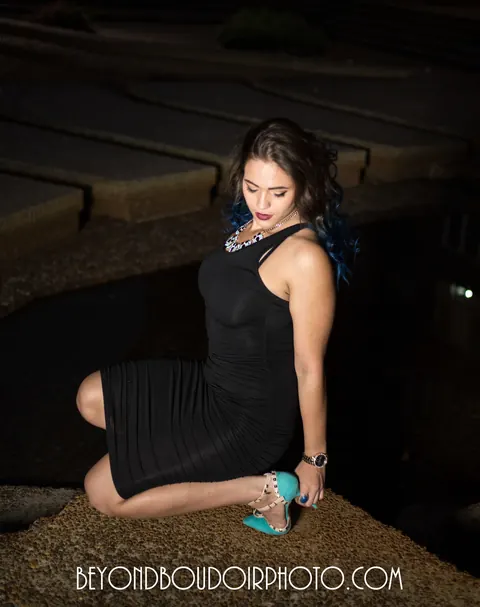 Brunette MILF Poses Bound in High Heels and a Dress Outdoors – photo 5 of 19