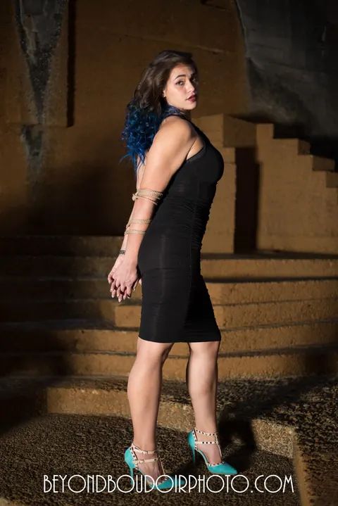 Brunette MILF Poses Bound in High Heels and a Dress Outdoors – photo 13 of 19