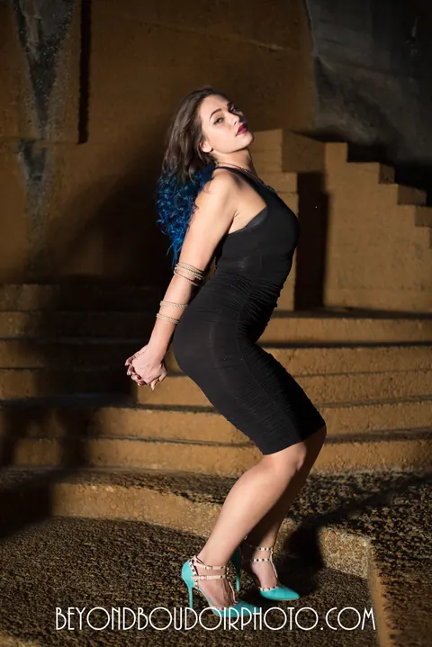 Brunette MILF Poses Bound in High Heels and a Dress Outdoors – photo 8 of 19