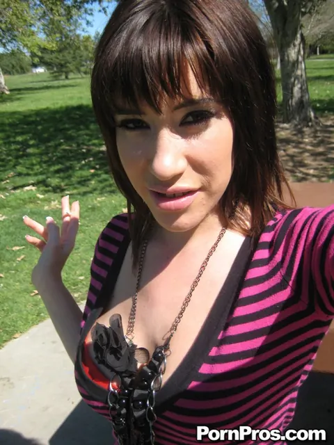 Sasha Sweet: Brunette with Big Natural Tits Strips Outdoors – photo 3 of 21