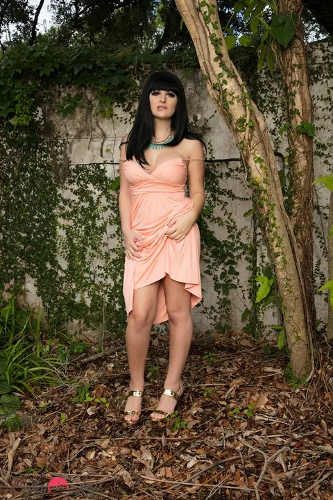 Busty Trans Woman Poses in a Skirt Outdoors – photo 2 of 16