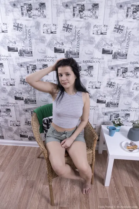 Viola Weber: Amateur Brunette with Hairy Bush Poses on the Chair – photo 1 of 21