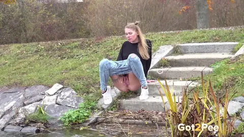 Claudia Mac: Czech Blonde with Tattoo Pisses on Concrete Steps Outdoors – photo 11 of 15