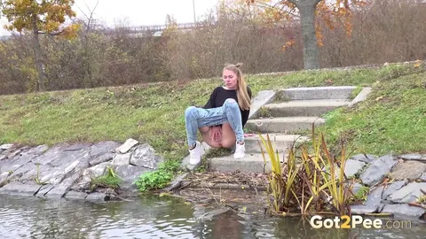 Claudia Mac: Czech Blonde with Tattoo Pisses on Concrete Steps Outdoors – photo 3 of 15