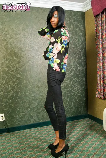 Ebony Trans Woman Undresses and Shows Off Her Cock