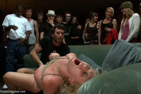 Clayra Beau: Busty Blonde MILF Endures Bondage and Group Sex in Public – photo 16 of 21