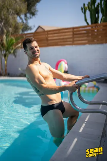Hairy Men Kiss and Fuck Poolside in a Group Session