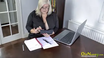 Mature Busty Blonde Secretary Licks Hairy Pussy in the Office