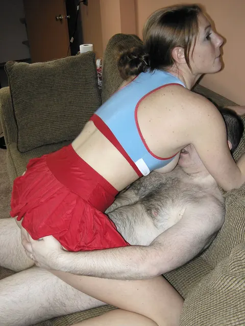 Busty Redhead Sucks Cock and Rides Her Partner in a Uniform Skirt – photo 8 of 20