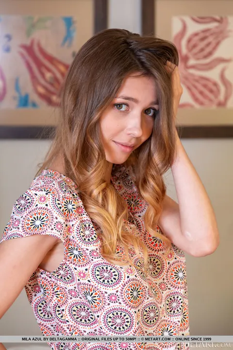 Mila Azul: Slim Brunette Undresses and Fondles Her Big Natural Tits – photo 1 of 18