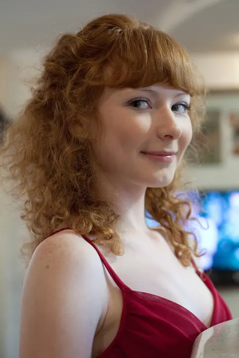 Curly Redhead Spreads Her Pussy in White Stockings – photo 3 of 20