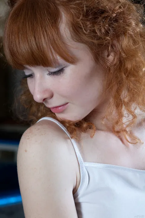 Curly Redhead Spreads Her Pussy in White Stockings – photo 17 of 20