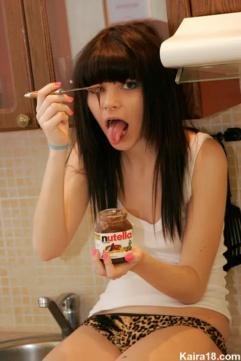 Slim Czech Brunette Reveals Her Small Natural Tits in the Kitchen – photo 3 of 15