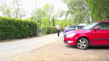 Emily Bright – Busty Blonde Peels Down Her Yoga Pants to Pee by the Car