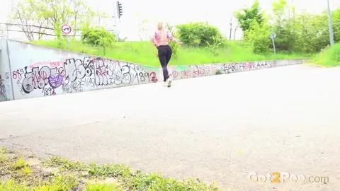 Emily Bright: Busty Blonde Peels Down Her Yoga Pants to Pee by the Car – photo 15 of 15