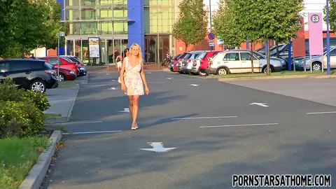 Angel Wicky: Blonde with Big Tits Lifts Her Skirt and Spreads Outdoors – photo 3 of 16