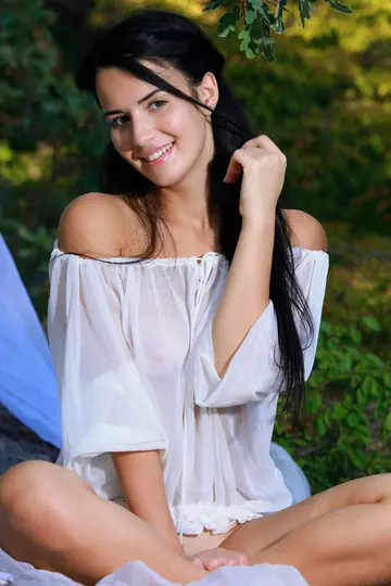 Petite Ukrainian Brunette Strips Out of Her Dress Outdoors
